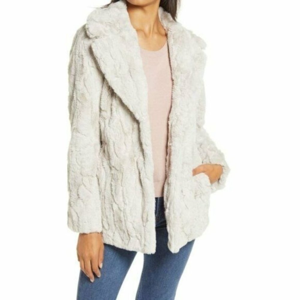 Halogen NWT S Grey Fox Faux Fur Pea Coat Jacket Coat